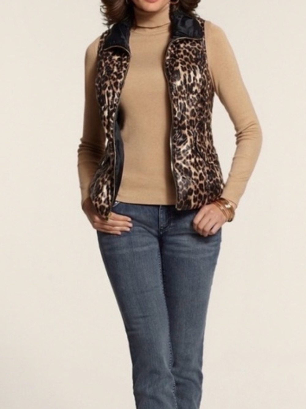 Leopard Print Puffer Vest Full Zip S